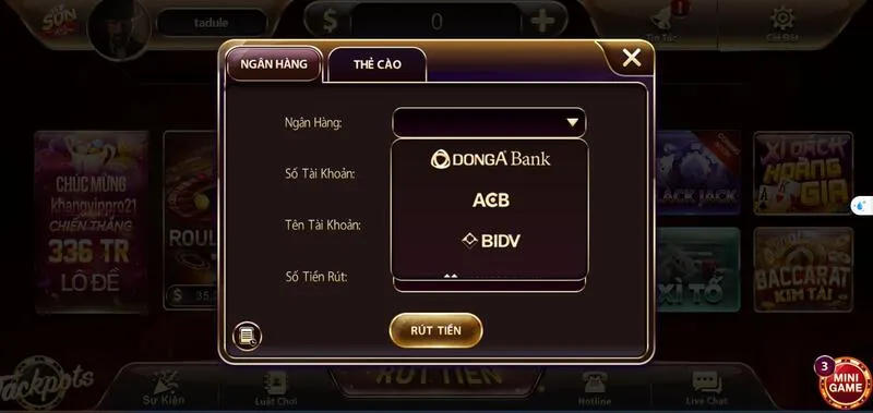 Sunwin 32 Bạn có thể chọn rút tiền bằng ngân hàng hoặc thẻ cào