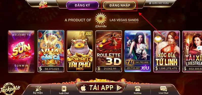 Sunwin 27 Chọn đăng nhập ở góc trên màn hình