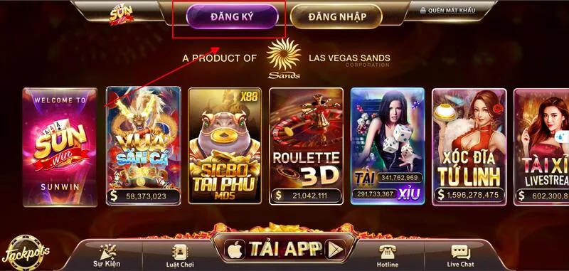 Sunwin 25 Chọn nút đăng ký màu tím trên góc màn hình