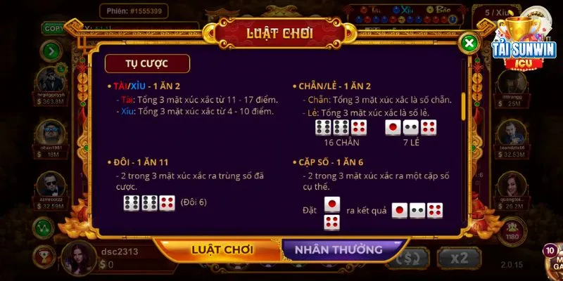 Sicbo tài phú sunwin – Trò chơi nổ hũ chất lượng 2024 3 Các kèo cược cùng tỷ lệ thưởng hấp dẫn tại sicbo tài phú